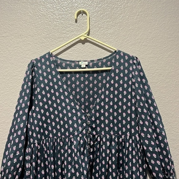 J.Crew Small Floral V-neck Cotton Voile Blue Dress Best Buds Lightwt oversized - Picture 6 of 11